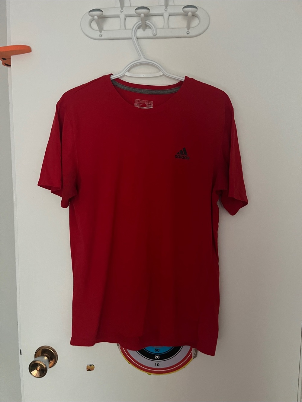 adidas Men’s Red Short-Sleeve Crew Tee with Small Logo